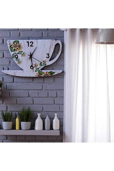 Decoratiuni Vintage Casa Retro Sunflower wall clock, cup-shaped, hand-painted, 25/40 cm