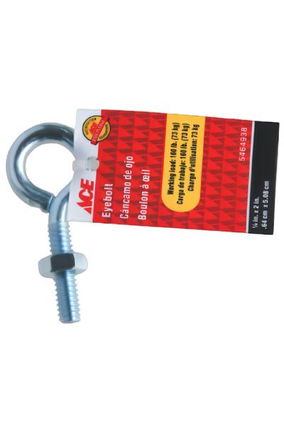 ACE Sturdy Zinc Plated Galvanized Steel Eye Bolt Silver 1/4 x 2inch