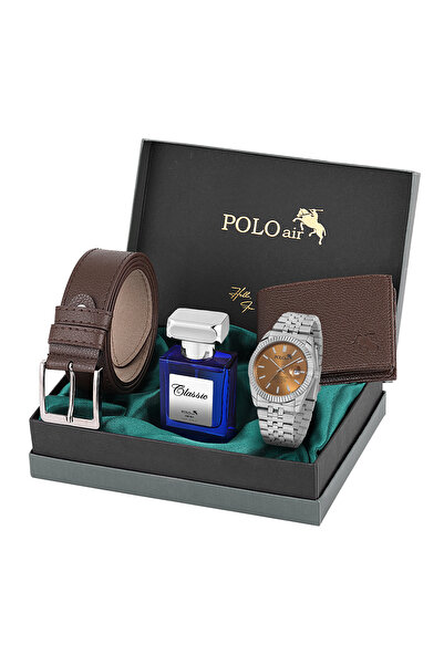 Polo Air Mercek Takvimli Erkek Kol Saati Cüzdan Kemer 55 ml Parfüm Kombin Güm...