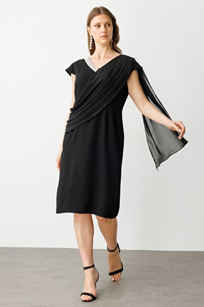 Mi Pret a Porter Mi Front Stone Stripe and Chiffon Detailed Dress