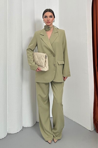 AKD Atelier Damen-Zweiteiler mit Blazer, Jacke und Hose, Rose-Accessoire und ...