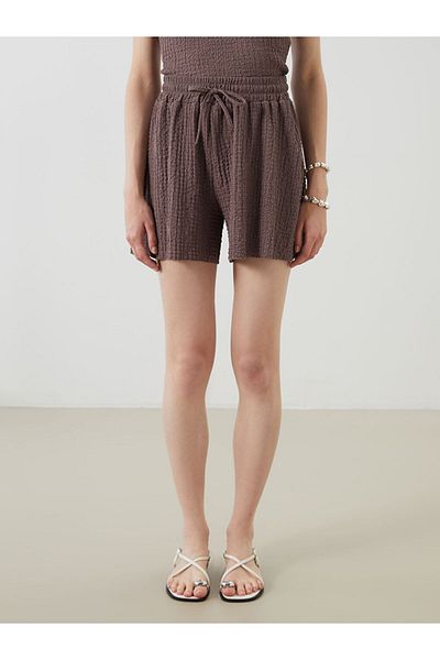 LC Waikiki Brown Textured Women's Shorts with Elastic Waist