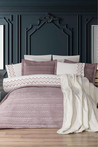 Çeyiz Diyarı Mısra 10 Piece Dowry Set with Blanket Dusty Rose