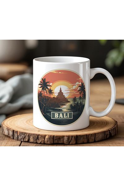 BB TRADE Bali Designed White Ceramic Printed Mug Cup 330ml