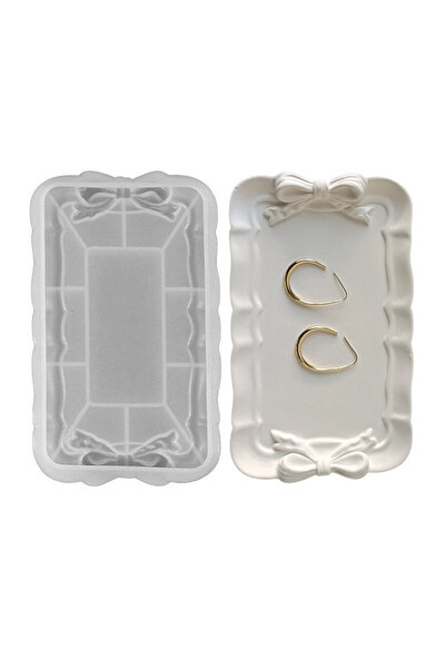 Getshopmini Epoksi Nişan Tepsisi Dantel Fiyonk Temalı Yüzük Tepsisi Kalıbı Silikon 20x11.cm