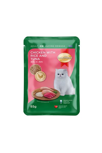 SmartHeart Pouch Adult Cat Wet Food Chicken with Rice and Tuna 85 g