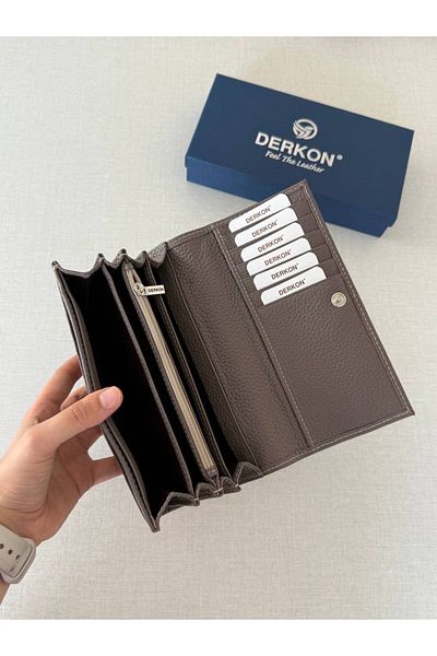 DERKON Genuine Leather Vendy Model Women's Wallet with Plenty of Eyes Mink