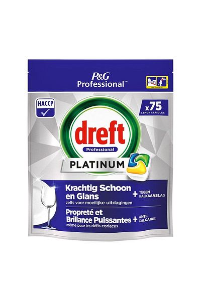 Dreft Detergent vase, Dreft Platinum, 75 capsule, cu parfum de lamaie, protectie impotriva calcarului