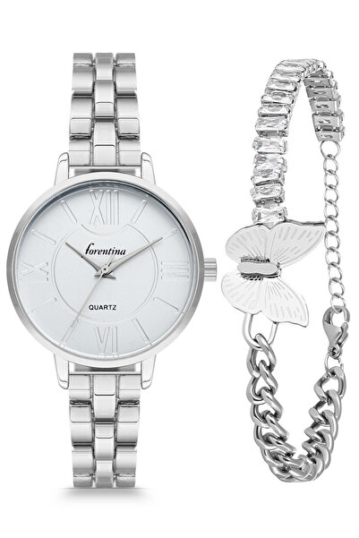 Forentina Metal Kol Saati-Kelebek Bileklik Kombin PS4099