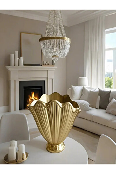 BLANJ Altın-Gold 16 Cm Modern Trend Istiridye Vazo - Mekanlarınıza Zarif Bir Dokunuş