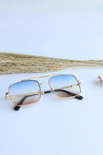 G Sport POLO Square Rectangle Blue Pink Gold Frame Uv400 Unisex Sunglasses