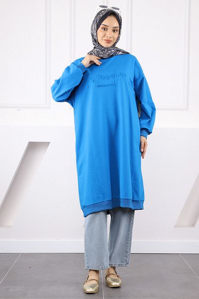 İmajButik Saks Μπλε εμπριμέ μακρύ δίκλωνο τουνίκ