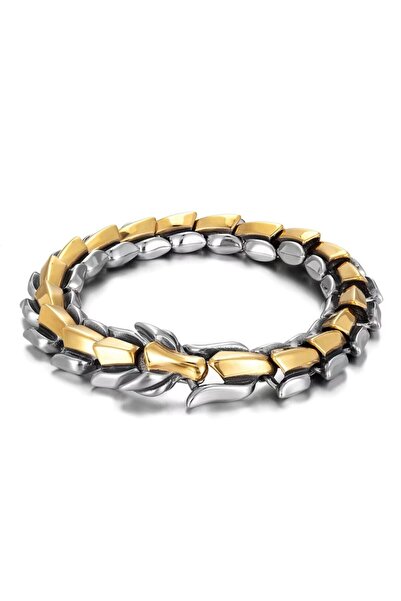 Tessero Men's Bracelet Stainless Steel Viking Punk Dragon Design Silver Plated