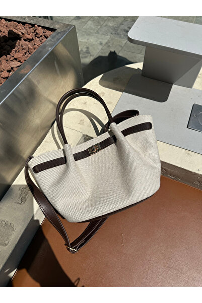 ALTUDA Women's Linen Lock Detailed Shoulder Bag Mini Gold