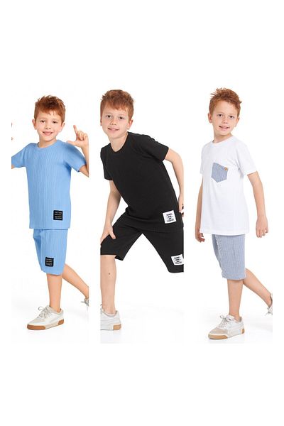 CiciTime Çocuk Modası Boy's 3-Piece Summer Suit with Shorts