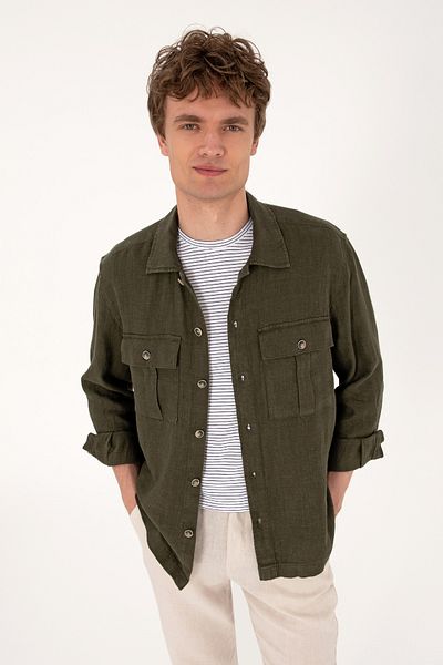 U.S. Polo Assn. Men's Dark Khaki Long Sleeve Shirt 50300596-Vr111