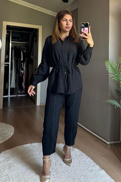 Qenz Almond Stitched Suit -Black