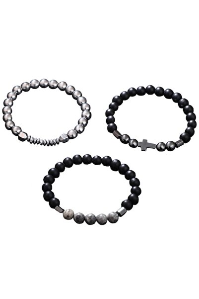 Tessero Set de trei bratari pietre semipretioase, model cu cruce, elastica, T...