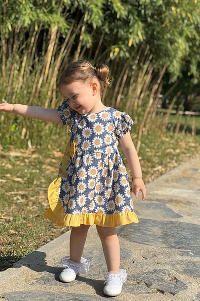ALYRA Rochie pentru fetiță, cu mânecă scurtă, cu fundă florală, ocazională, pentru ocazii speciale, rochie de vară pentru fetiță