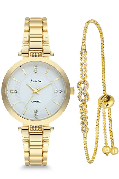 Forentina Metal Gold Renk Kol Saati-sonsuzluk Bileklik Kombin Ps4079