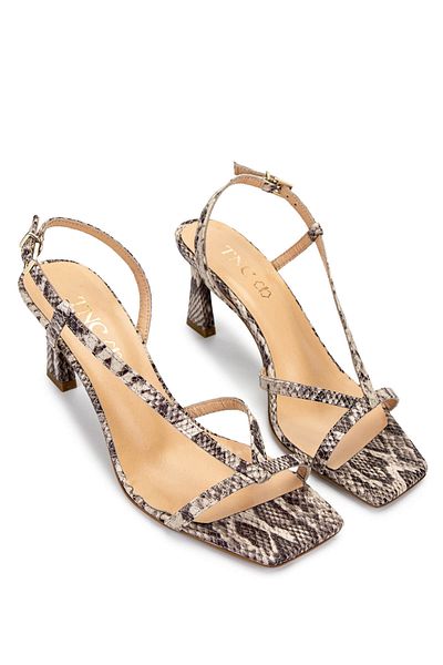 Tamer Tanca Women's Genuine Leather Natural Snake Heeled Shoes