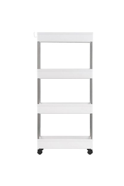Quasar & Co. Storage Shelf, with Wheels, 4 Shelves, For Narrow Spaces, 40x12x86.4 Cm, Abs/Stainless Steel, White