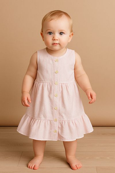 2kids2mom Laciel Paris 100% Cotton Pink Line Pattern Sleeveless Fullpat Dress