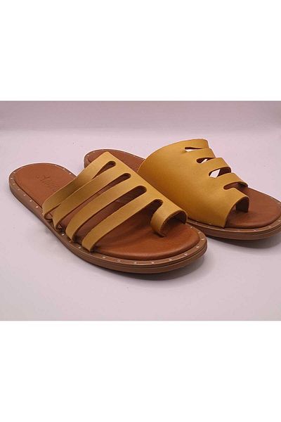 İDOL SHOES Women's Genuine Leather Flip-Flop Lattice Slippers