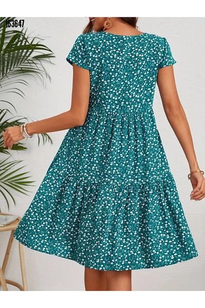 modaserdem Rochie de damă cu mânecă scurtă, cu decolteu, cu imprimeu floral