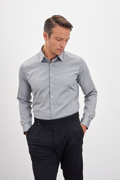Paşahan 100% Cotton Comfort Fit Herringbone Pattern Classic Collar Shirt