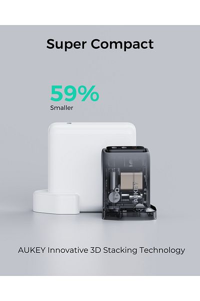 AUKEY Comet Mix3 100W PD Wall Charger with GaN Technology 2xUSB-C + 1xUSB-A PA-C5 Gray