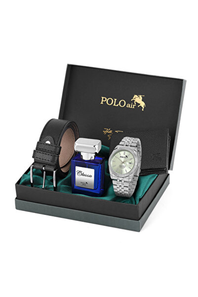 Polo Air Mercek Takvimli Erkek Kol Saati Cüzdan Kemer 55 ml Parfüm Kombin Güm...