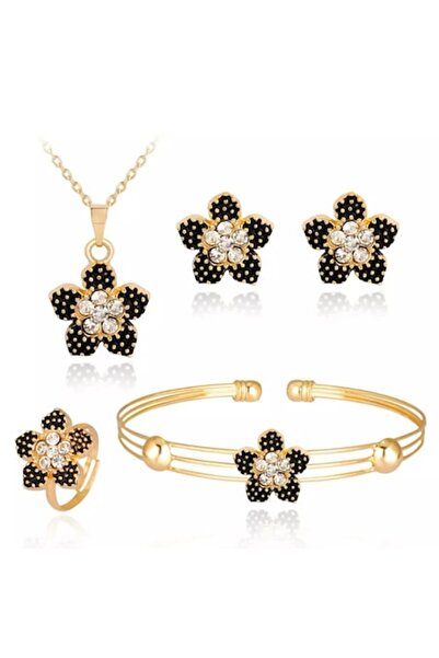 Tessero - Set de bijuterii pentru femei, colier, cercei, brățară, inel reglabil, model floral placat cu