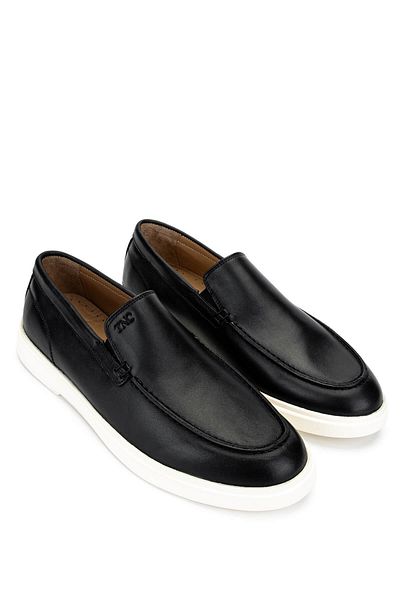 Tamer Tanca Men's Genuine Leather Black Leather Loafer Shoes