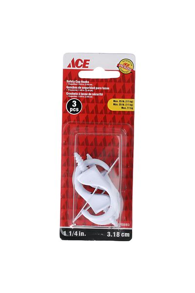 ACE Durable and Sturdy Safety Cup Hooks White 1-1/4inch