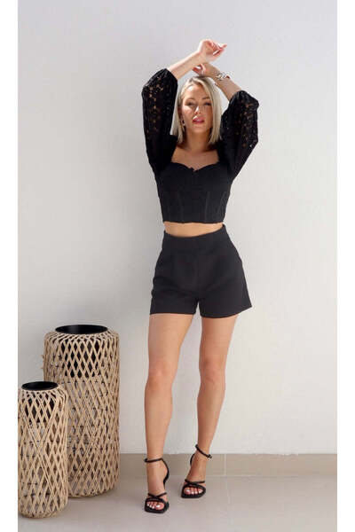 Alorabella بلوزة هارلو الدانتيلية القصيرة