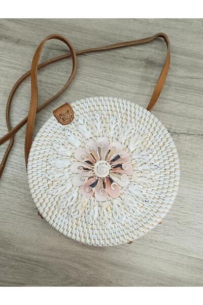 Hd Marketim Geantă din bambus din ratan, realizată manual, cu scoici rotunde ...