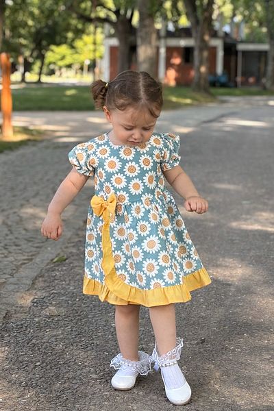 ALYRA Baby Girl Dress Short Sleeve Floral Bow Casual Special Occasion Linen Summer Girl's Dress