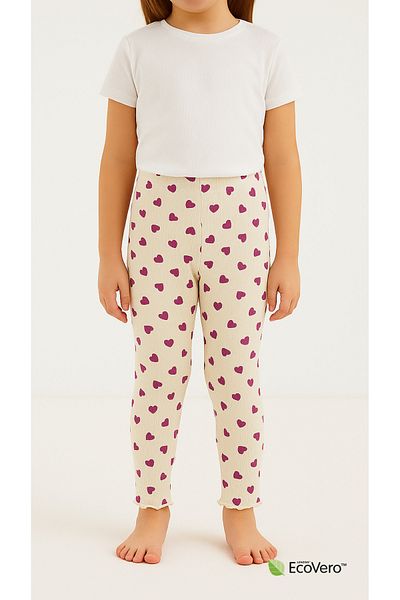Kyex Pure Dots Girl's Summer Heart Patterned Ecru Leggings