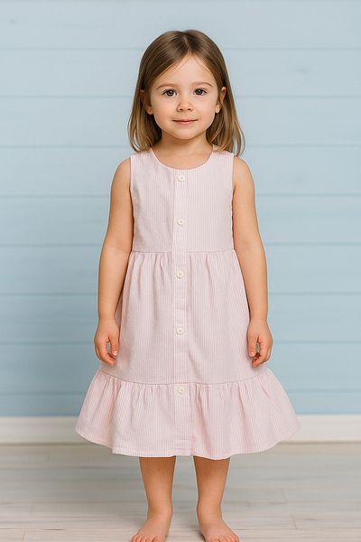 2kids2mom Laciel Paris 100% Cotton Pink Line Pattern Sleeveless Fullpat Dress