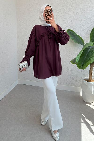 Salih Çelebi Brode Detailed Tunic 2311 - Claret Red
