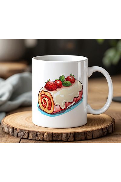 BB TRADE Strawberry Cake Design White Ceramic Printed Mug 330ml
