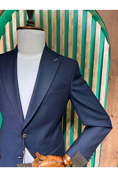 cemden Erkek Lacivert Regular Fit Mono Yaka Ceket