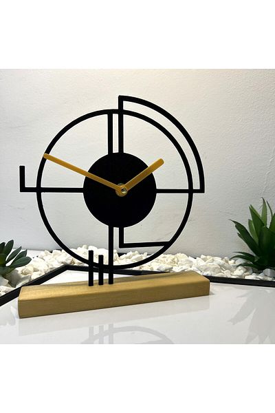 OEM Decorative clock "Abstract Time" with natural wooden base, 22 cm, black, 3D printed