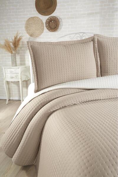 Çeyiz Diyarı Elisa Dolgulu Çift Taraflı Çift Kişilik 240x260 Cm Yatak Örtüsü Bej