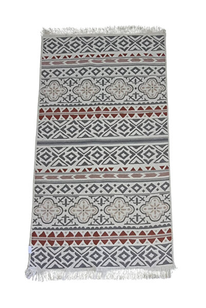 Çift Taraflı Dokuma Pamuklu Kilim Oğuz Geometrik Serisi - Kızıl Gölge