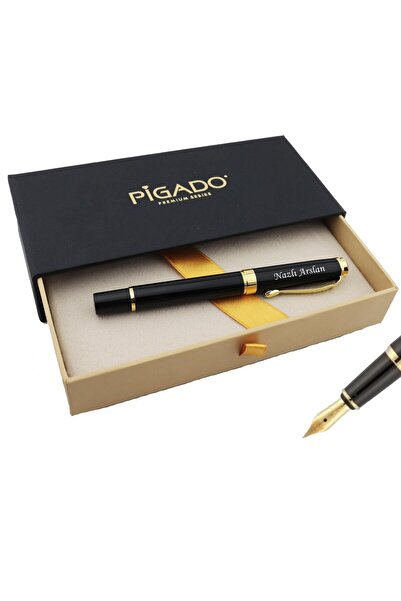 PİGADO İsme Kişiye Özel Siyah Gold Pistonlu Dolma Kalem