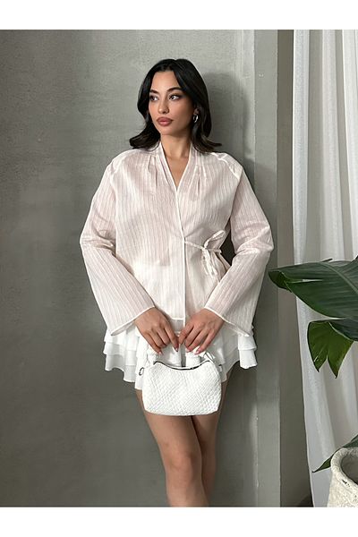 MD trend Γυναικεία μπλούζα με λαιμόκοψη V με κορδόνια