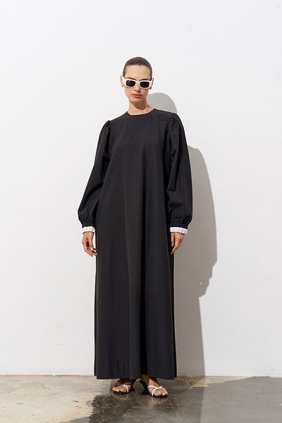 Merve DAĞLI Talia Garne Detailed Poplin Black Dress