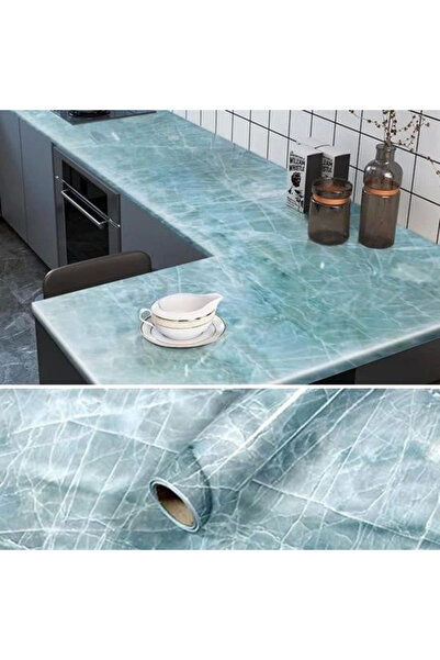 lowell home Marble Patterned Table Countertop Kitchen Waterproof Adhesive Foil Sticker Blue 5X0.6M